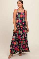 Black Floral Maternity Maxi Dress