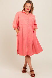 Coral Button Front Maternity Plus Dress