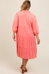 Coral Button Front Maternity Plus Dress