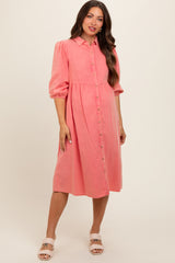 Coral Button Front Maternity Dress