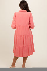 Coral Button Front Maternity Dress