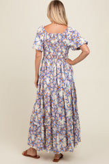 Blue Floral Ruffle Accent Maxi Dress