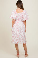 Pink Floral Puff Sleeve Maternity Dress