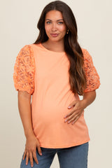 Peach Floral Mesh Sleeve Maternity Blouse