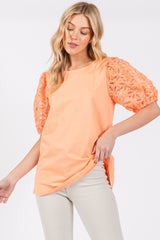 Peach Floral Mesh Sleeve Maternity Blouse