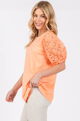 Peach Floral Mesh Sleeve Blouse