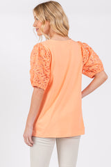 Peach Floral Mesh Sleeve Blouse