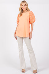 Peach Floral Mesh Sleeve Blouse