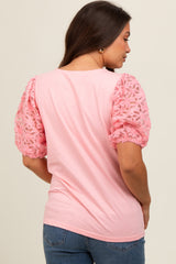 Light Pink Floral Mesh Sleeve Maternity Blouse