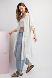 White Collared Button Down Long Blouse