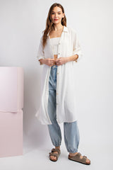 White Collared Button Down Long Blouse