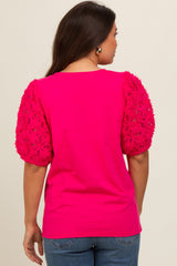 Fuchsia Floral Mesh Sleeve Maternity Blouse