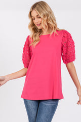 Fuchsia Floral Mesh Sleeve Maternity Blouse