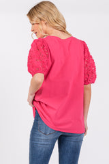 Fuchsia Floral Mesh Sleeve Blouse