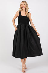 Black Textured Scoop Neck Sleeveless Maternity Midi Dress