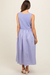 Periwinkle Textured Scoop Neck Sleeveless Maternity Midi Dress