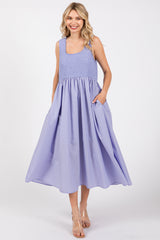 Periwinkle Textured Scoop Neck Sleeveless Maternity Midi Dress