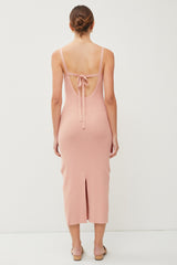 Mauve Knit Open Tie Back Midi Dress