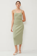 Light Olive Knit Open Tie Back Maternity Midi Dress