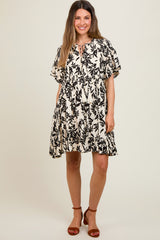 Ivory Button Down Pleated Leaf Print Maternity Dress