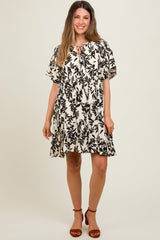 Ivory Button Down Pleated Leaf Print Maternity Dress