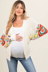 Cream Sleeve Crochet Maternity Cardigan