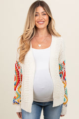 Cream Sleeve Crochet Maternity Cardigan