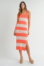 Orange Bow Shoulder Stripe Sweater Maxi Dress