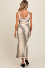 Cream Striped Pattern Sleeveless Knitted Maternity Long Dress