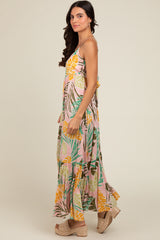 Pink Tropical Print Maxi Dress