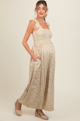 Cream Floral Flowy Maternity Jumpsuit