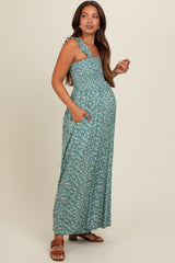 Teal Floral Flowy Maternity Jumpsuit