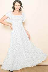 Ivory Floral Smocked Crochet Trim Maternity Dress