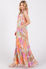 Pink Floral Shoulder Tie Empire Maxi Dress