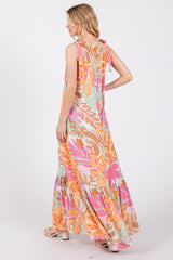 Pink Floral Shoulder Tie Empire Maxi Dress