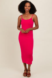 Fuchsia Fitted Spaghetti Strap Midi Dress