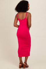 Fuchsia Fitted Spaghetti Strap Midi Dress