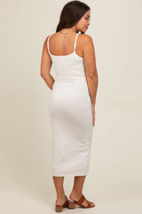 Ivory Fitted Spaghetti Strap Maternity Midi Dress