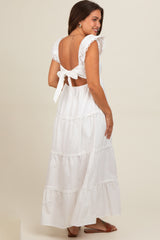 White Ruffle Trim Maternity Maxi Dress