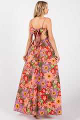 Olive Floral Cutout V-Neck Maxi Dress