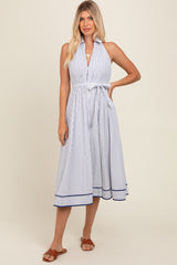 White Striped Halter Midi Shirt Dress