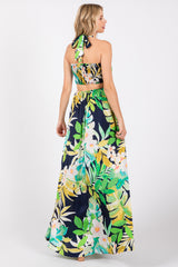 Green Floral Cutout Maxi Dress