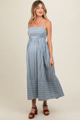 Navy Striped Cutout Back Maternity Maxi Dress