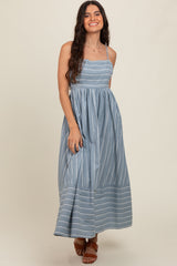 Navy Striped Cutout Back Maxi Dress