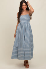 Navy Striped Cutout Back Maternity Maxi Dress