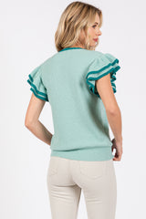 Mint Double Ruffle Sleeve Sweater Top