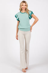 Mint Double Ruffle Sleeve Sweater Top