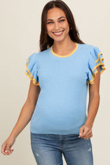 Light Blue Double Ruffle Sleeve Maternity Sweater Top