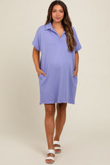 Periwinkle Mineral Washed French Terry Maternity Dress