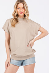 Beige Mock Neck Knit Maternity Top